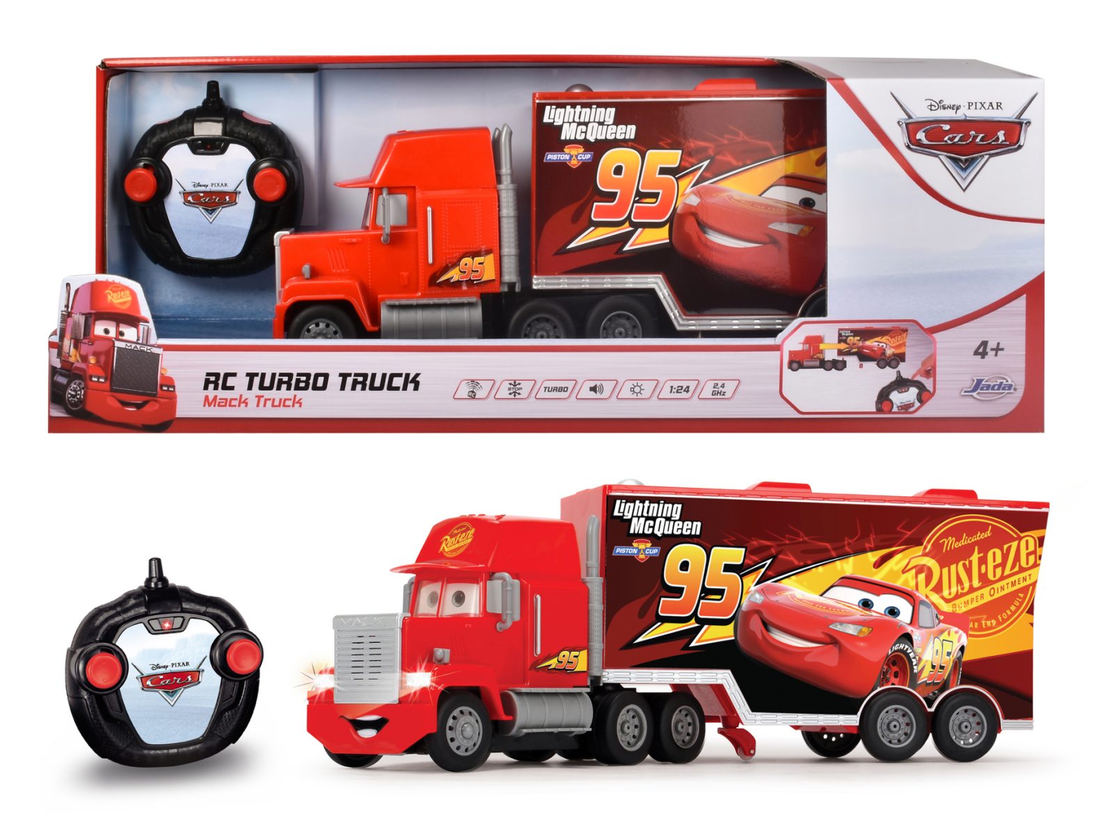 DISNEY CARS MACK TRUCK FJERNSTYRET 46CM 1:24, TURBO RACERS, LYD+LYS